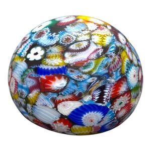 Vintage 1980s Murano Millefiori Glass Paperweight 2 1/4" X 3 1/2" Floral Design